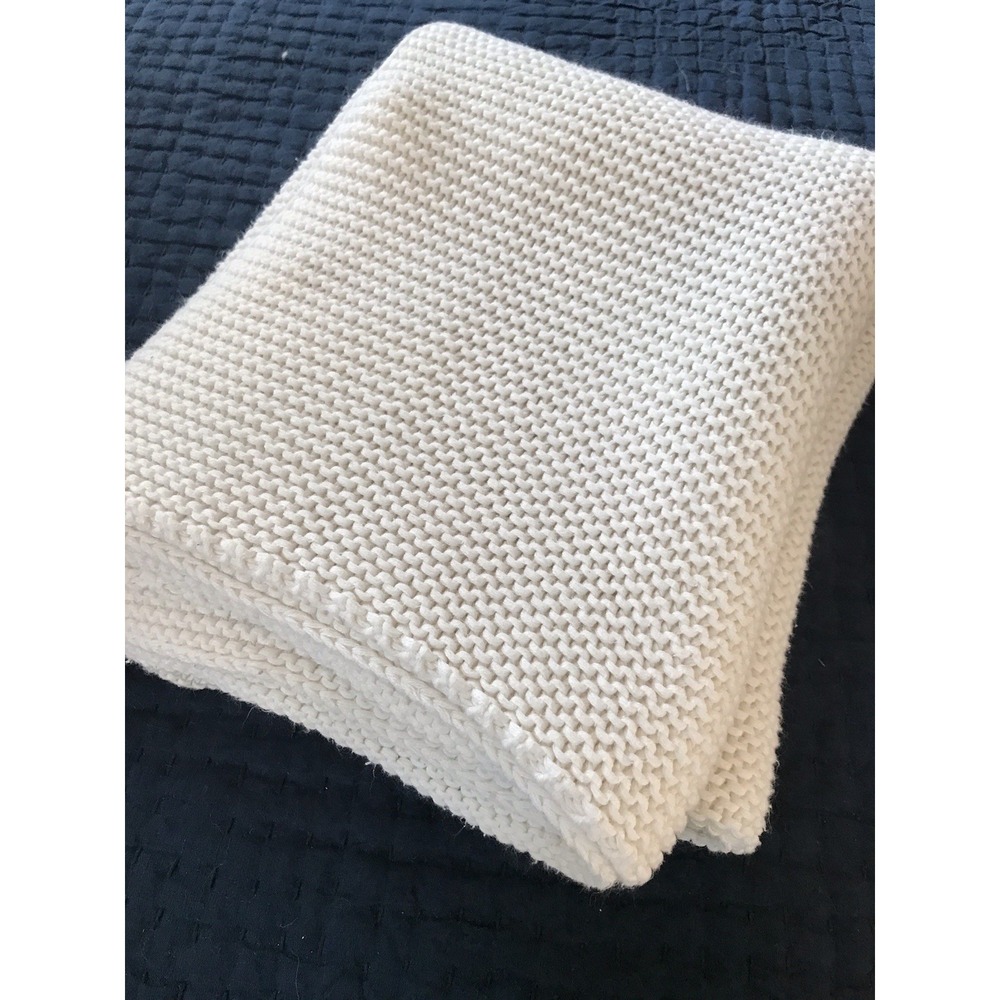 IKEA Ingabritta Knitted Throw Blanket White 52x60" Knit Cozy Comfy